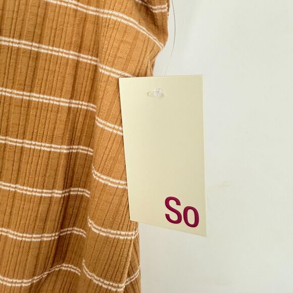 SO Kohl’s Knot Front Double V Tank S Camel Brown Stripe Top Casual NWT B34 - Picture 4 of 5